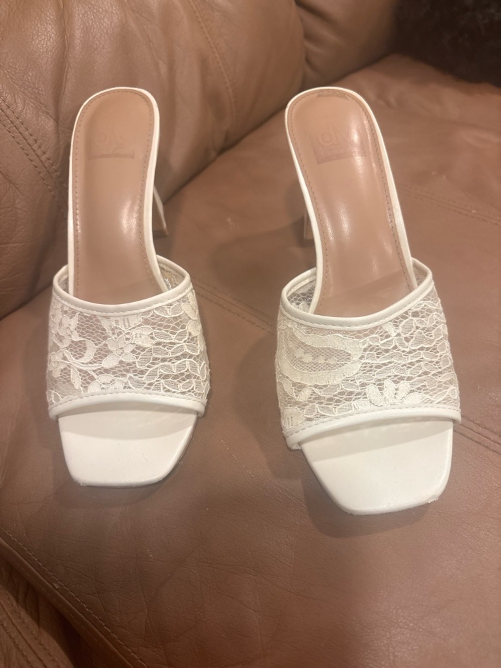 White Lace Slide Heels for Women